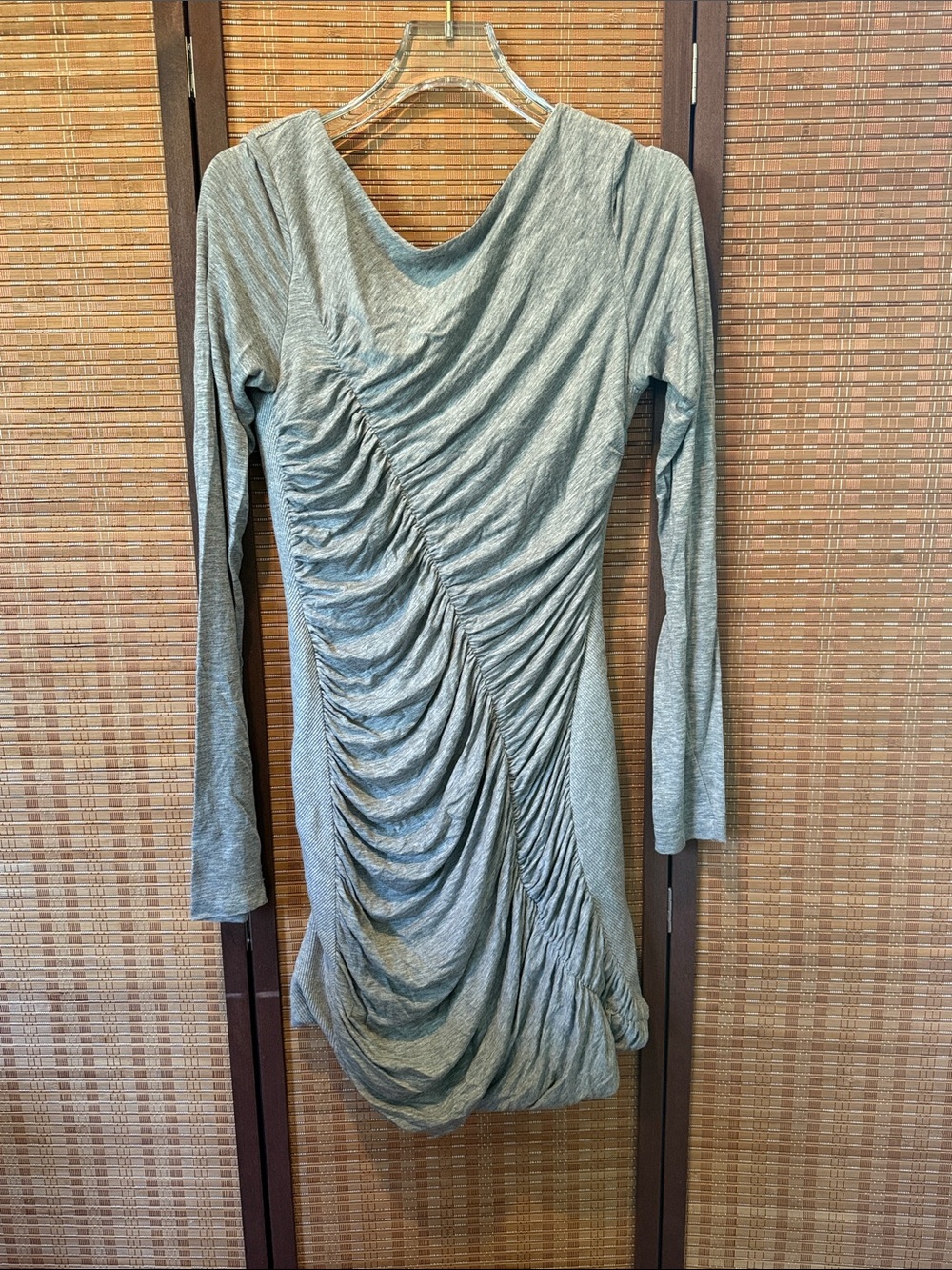 rag & bone Heather Gray Long-Sleeve Ruched Asymmetrical Bodycon Dress Womens 4